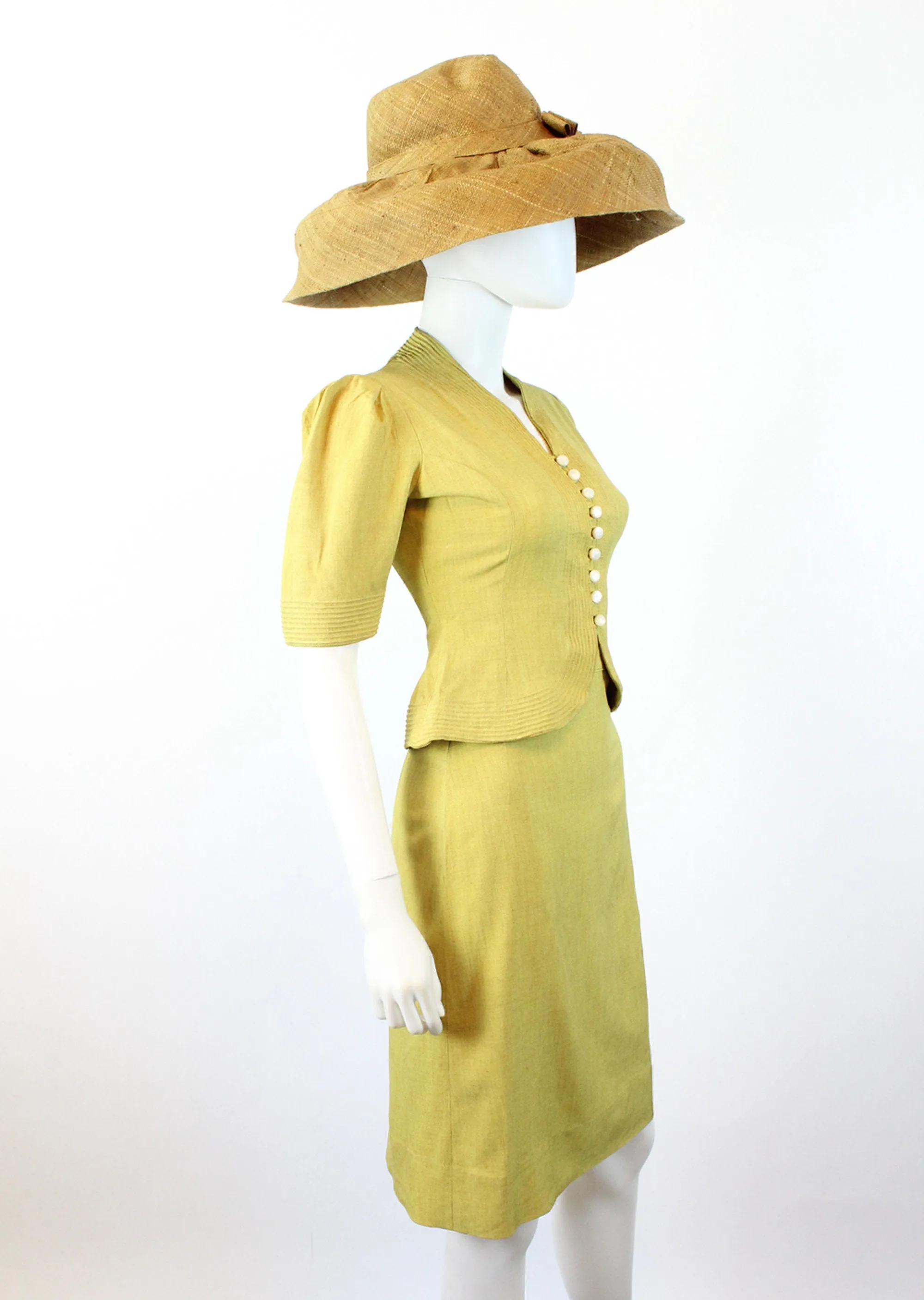 1940s CHARTREUSE linen set suit xxs | new spring