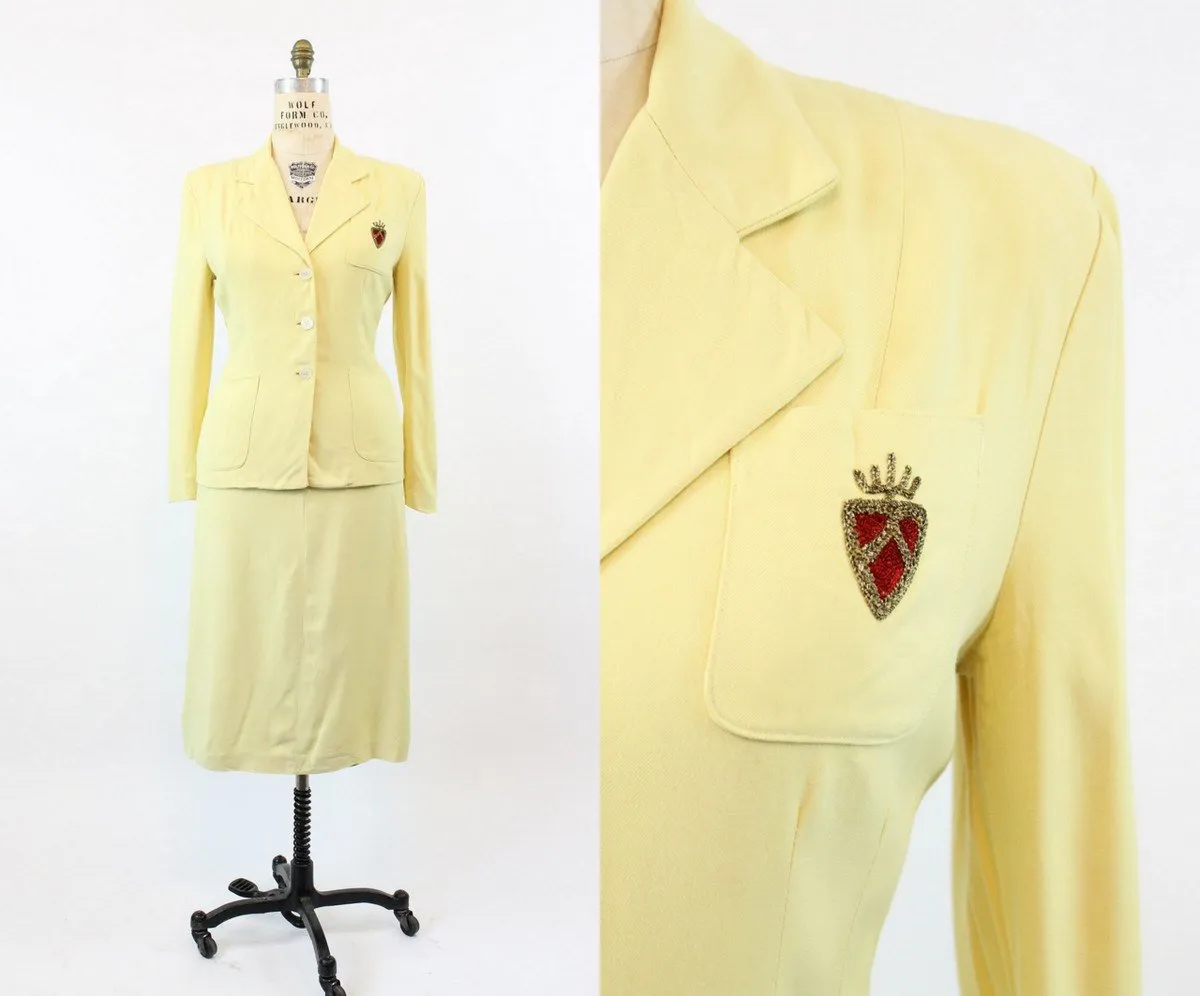 1950s yellow CREST gabardine suit medium | new fall