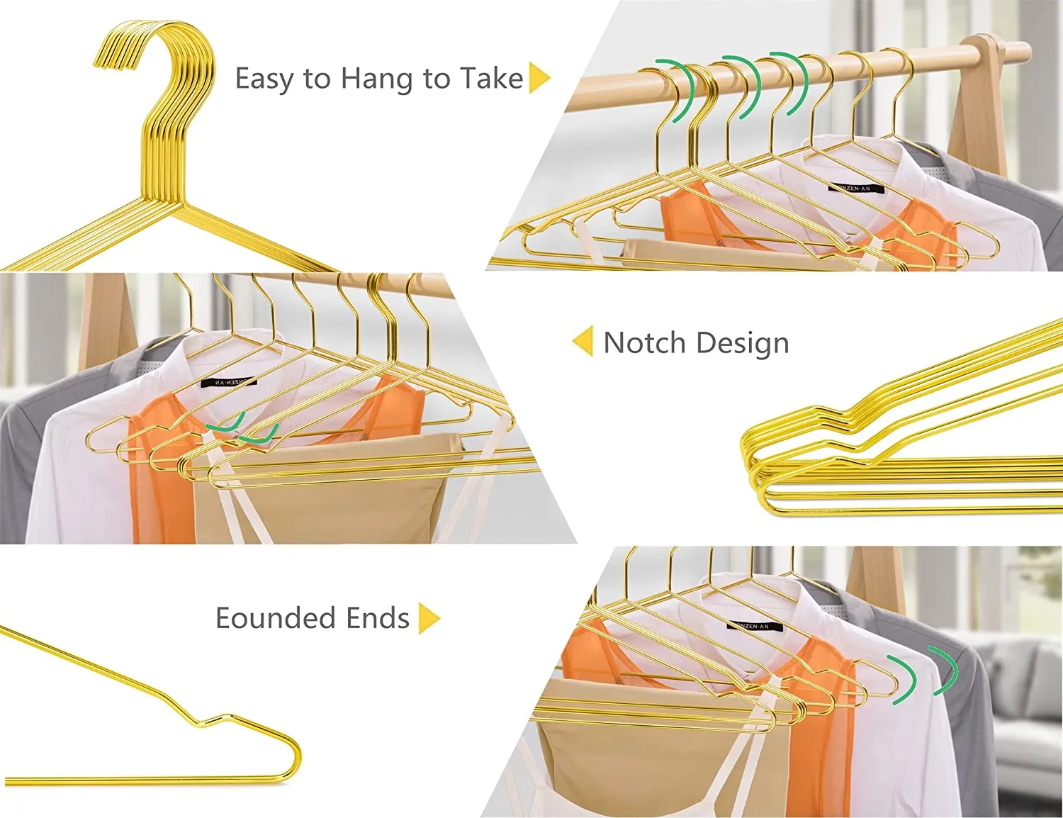 5 Pack Heavy Duty Aluminum Alloy Coat Hangers-Gold