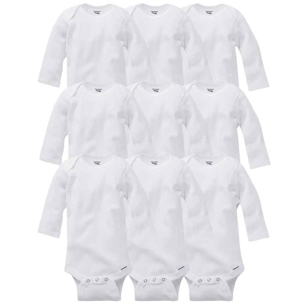 9-Piece White Organic Long Sleeve Onesies® Bodysuits Grow With Me Set