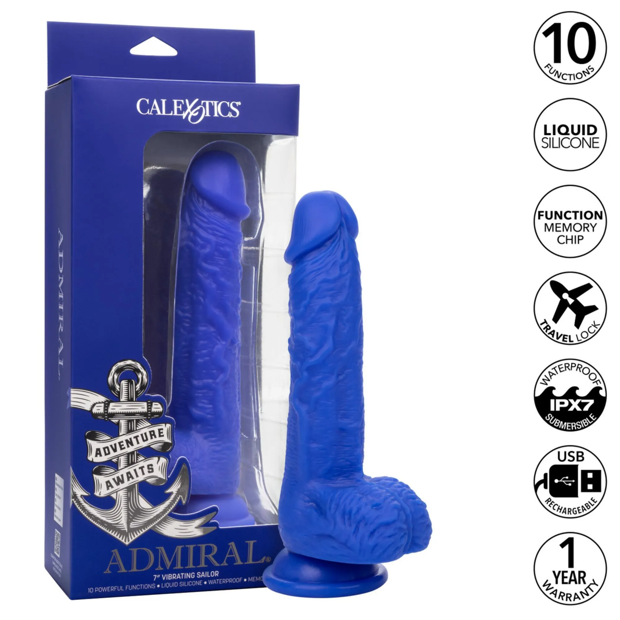 Admiral Vibrating Sailor Rechargeable Silicone Dildo 7in