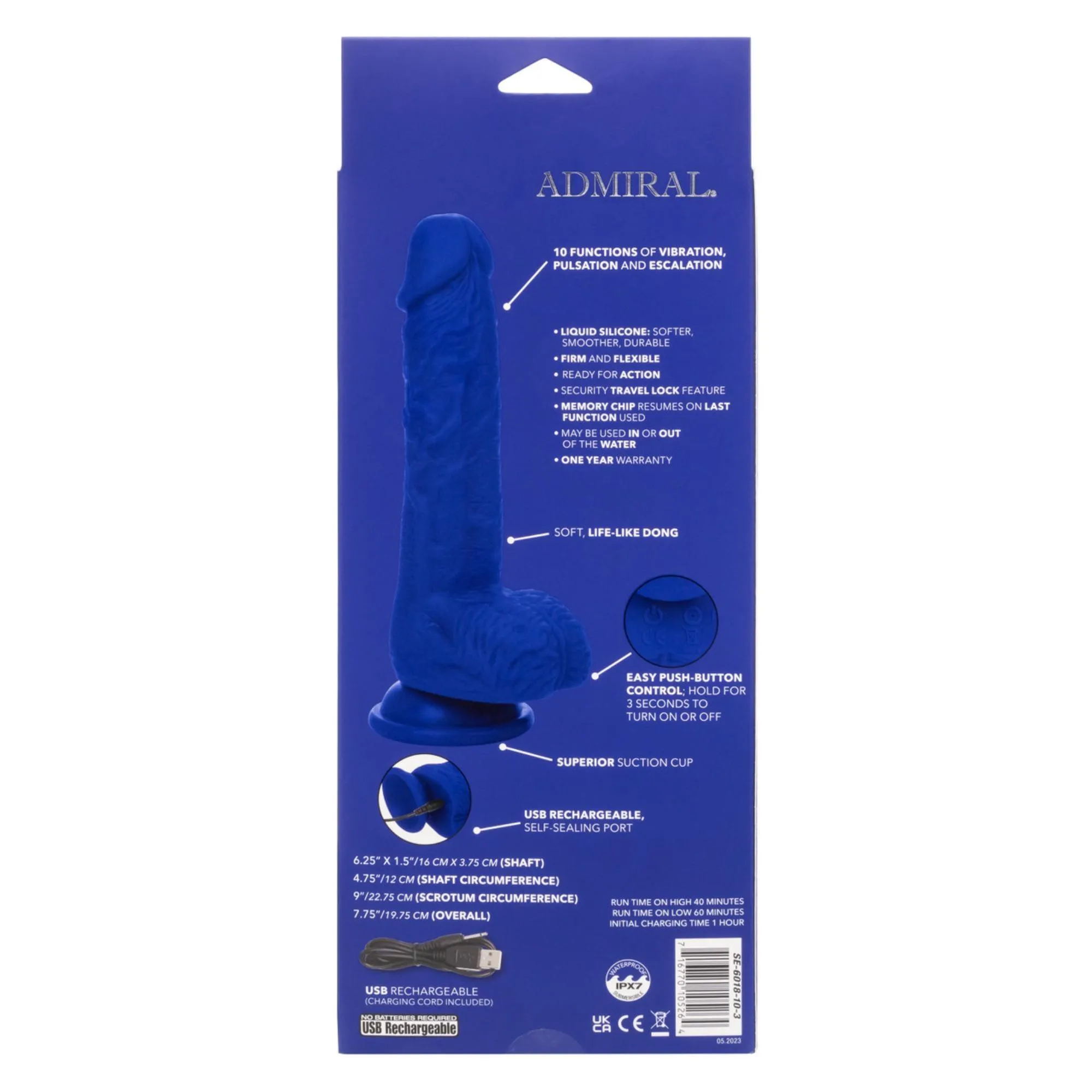 Admiral Vibrating Sailor Rechargeable Silicone Dildo 7in