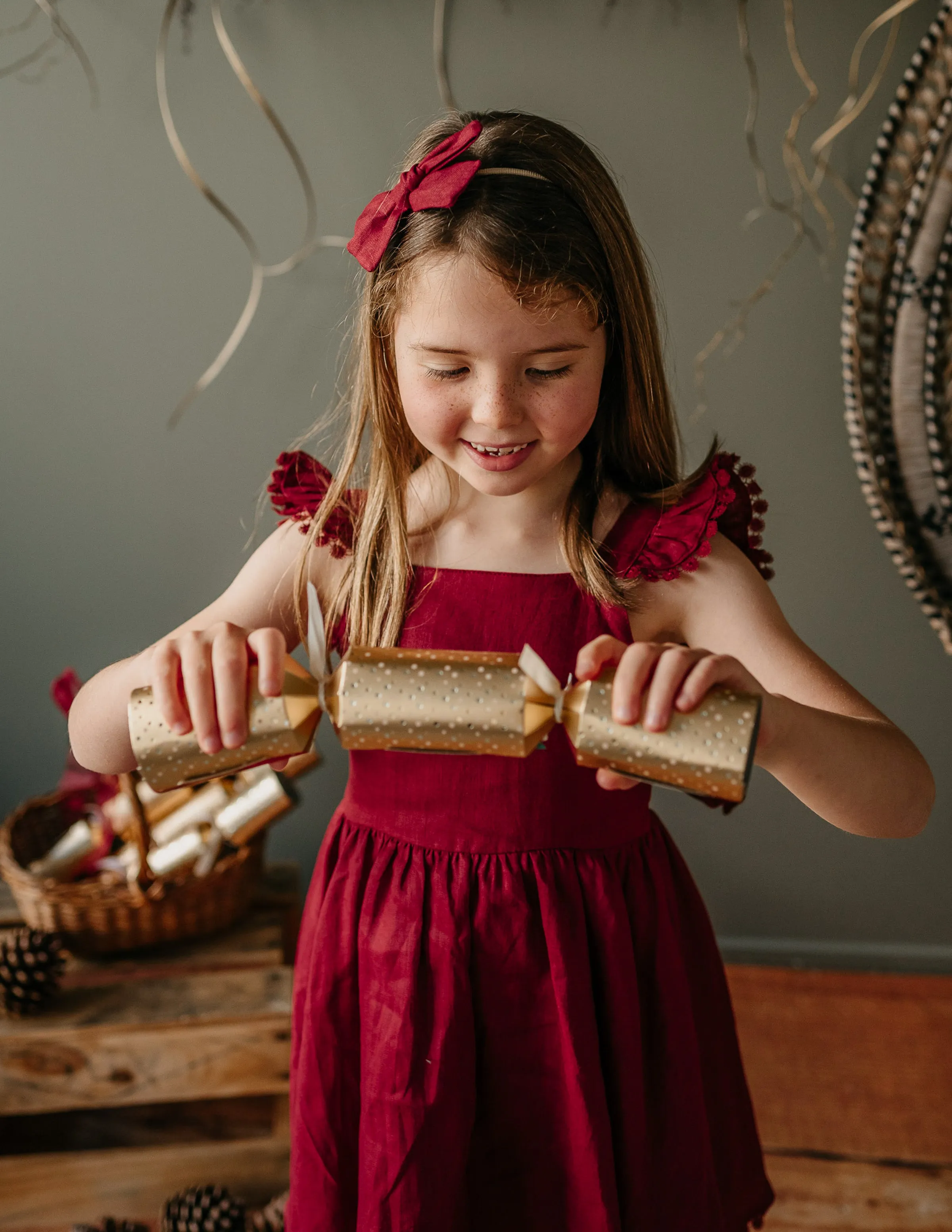 Alaia Linen Girls Dress - Cherry Red