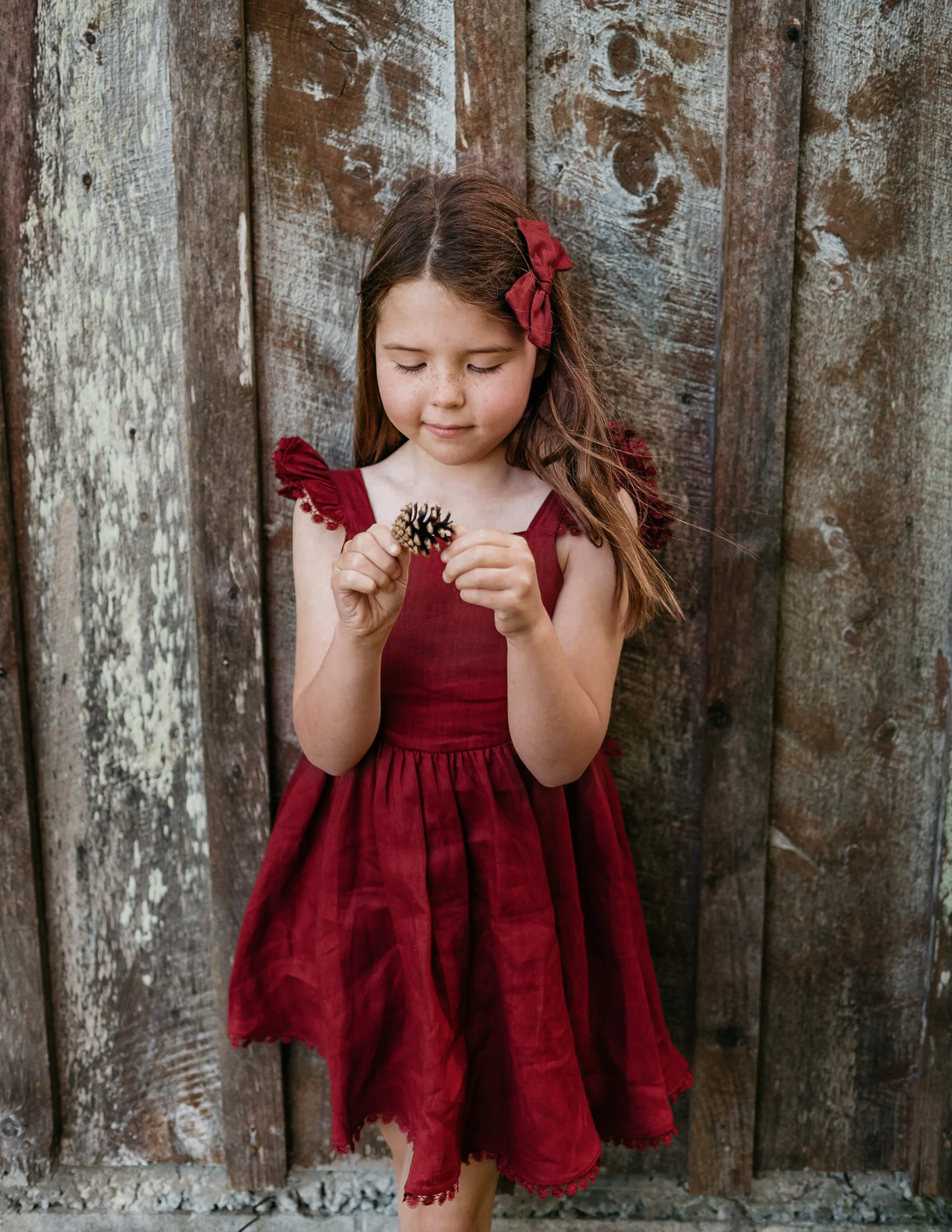 Alaia Linen Girls Dress - Cherry Red