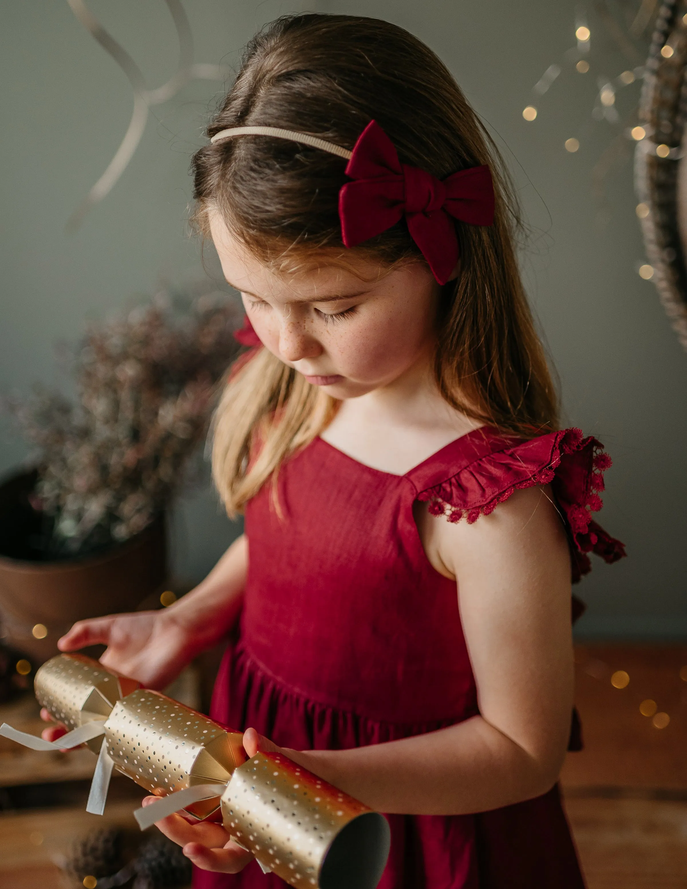 Alaia Linen Girls Dress - Cherry Red