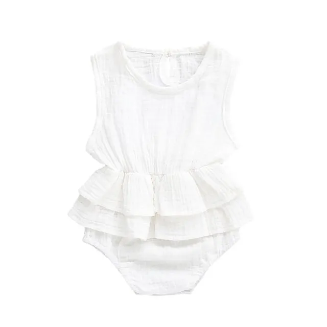 Baby Sleeveless Ruffle Onesie white