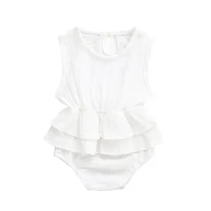 Baby Sleeveless Ruffle Onesie white