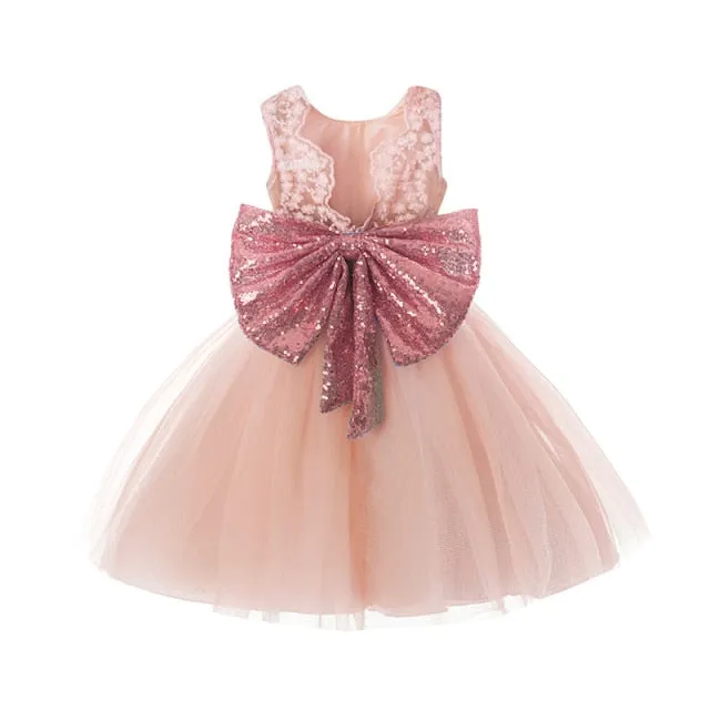 Baby-Toddler Girl Lace Sequined Bow Dress-Fashion Little Girls Party Dress