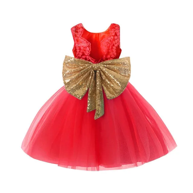 Baby-Toddler Girl Lace Sequined Bow Dress-Fashion Little Girls Party Dress