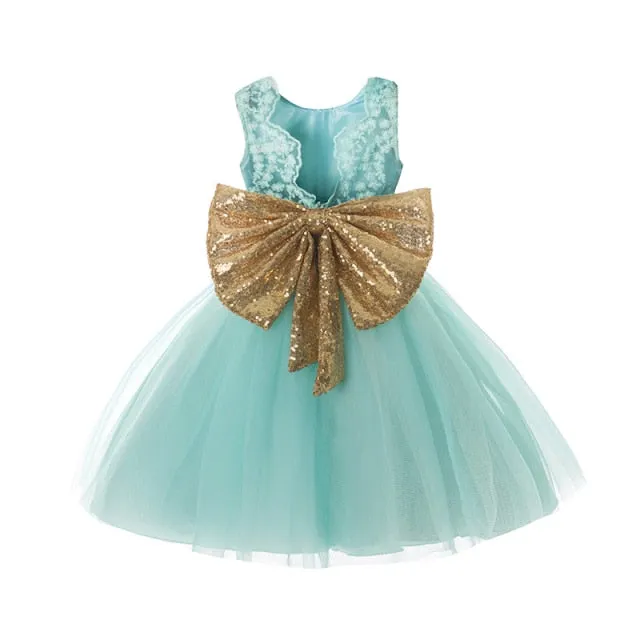 Baby-Toddler Girl Lace Sequined Bow Dress-Fashion Little Girls Party Dress