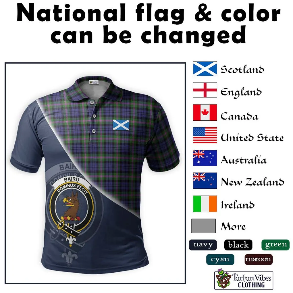 Baird Modern Tartan Polo Shirt with Personalised National Flag and Family Crest Half Style