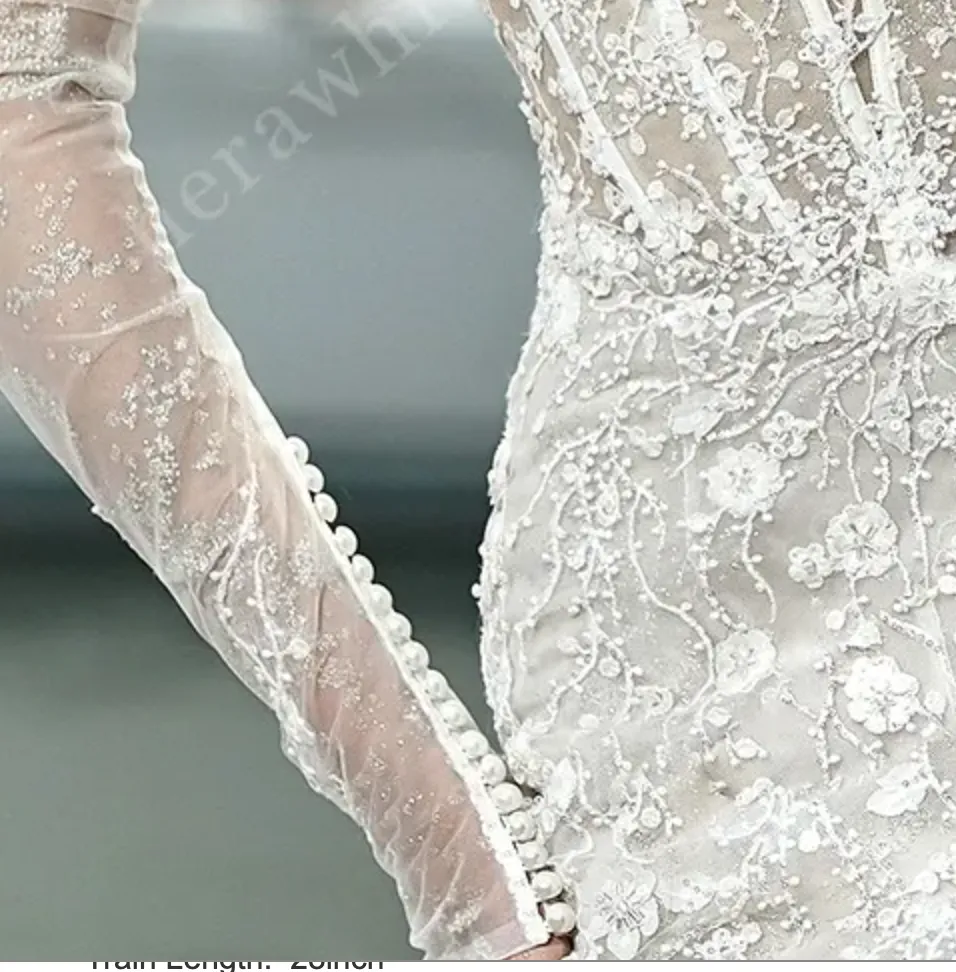 Beaded Sequin Lace and Long Sleeve Corset Bodice Wedding Dress