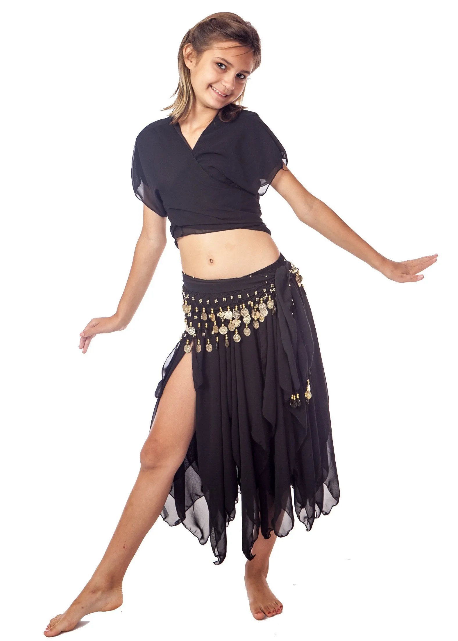 Belly Dance Kid's Skirt, Top & Hip Scarf Costume Set | BINTIBALAD