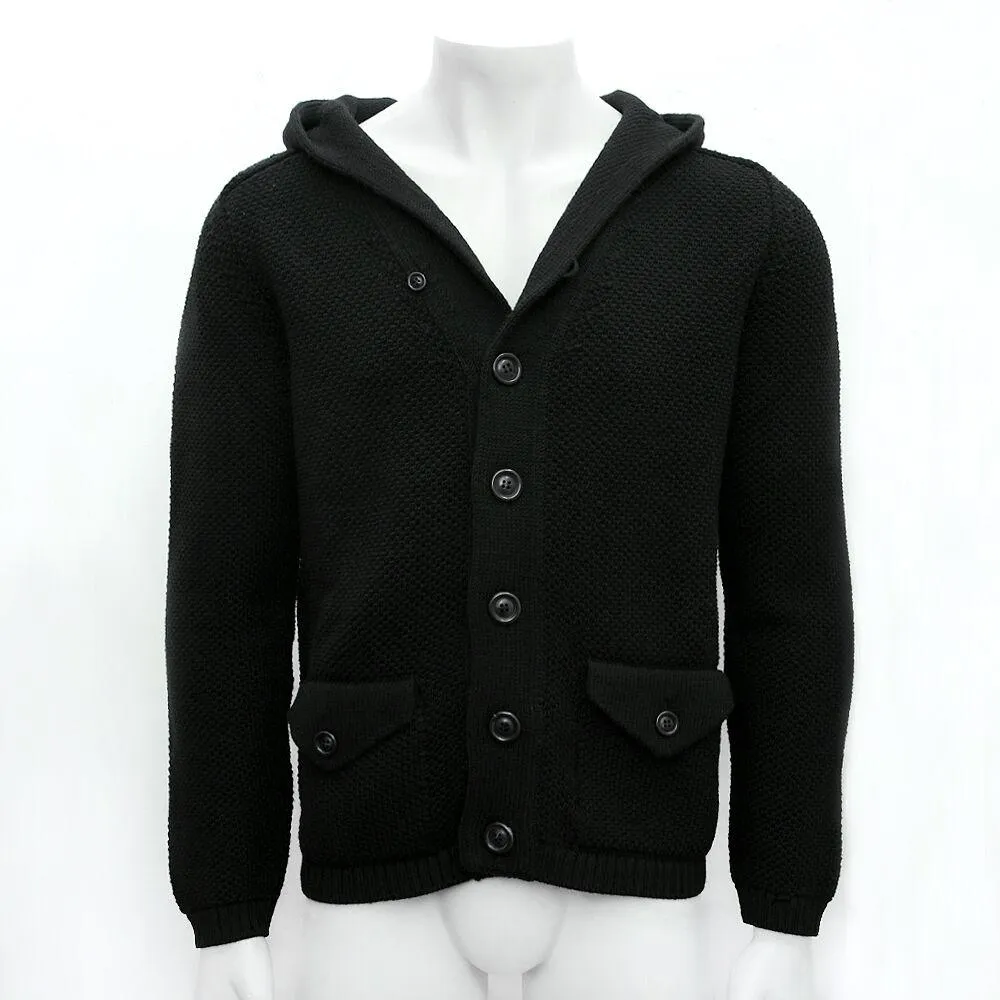 Black Hooded Wool Cardigan