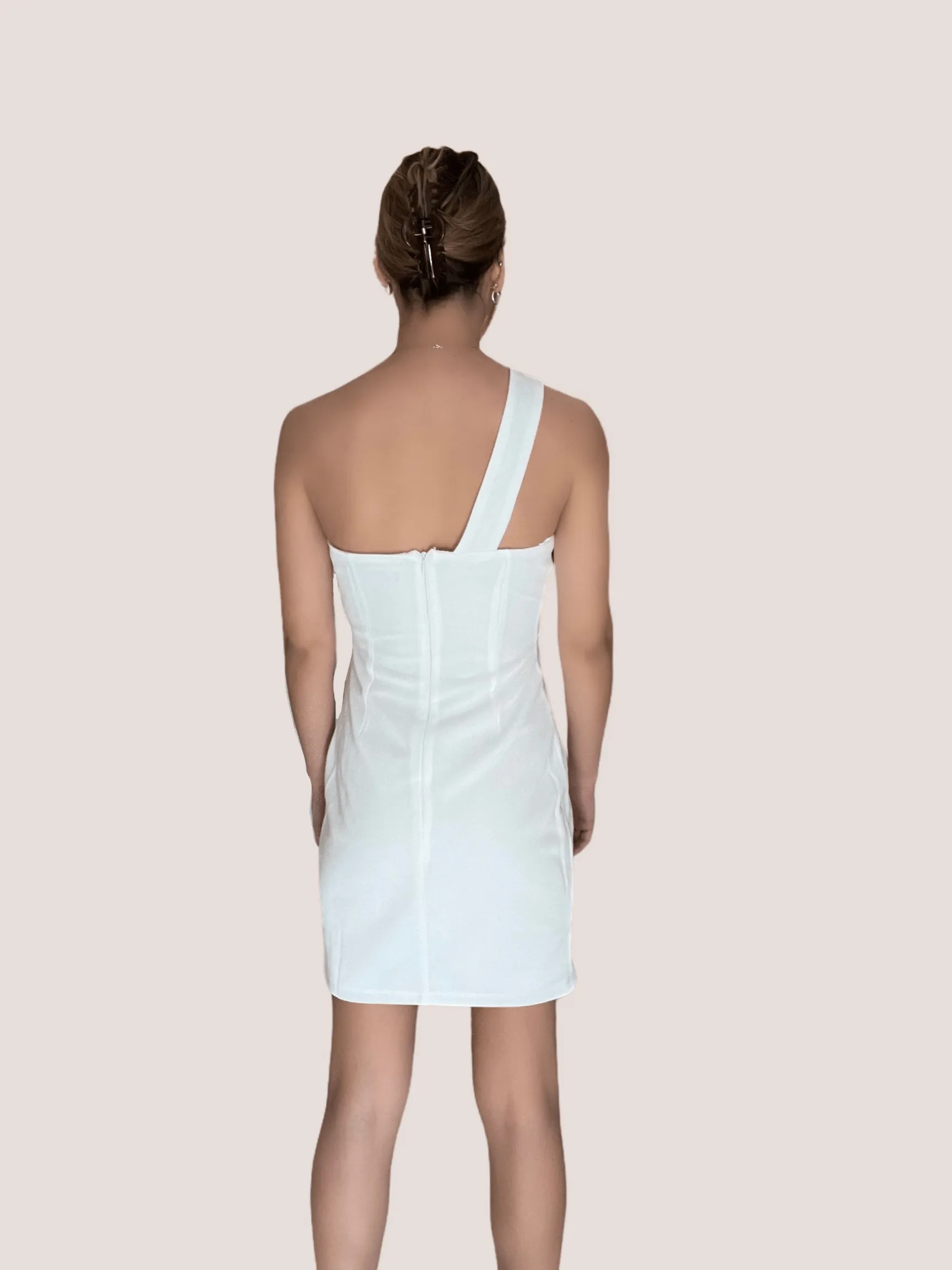 Caoihme One Shoulder Mini Dress Off White