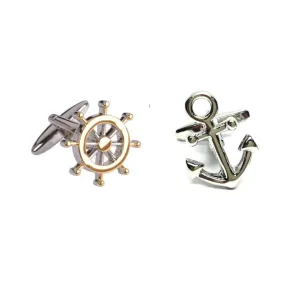 Captain Wheel and Anchor Cufflinks