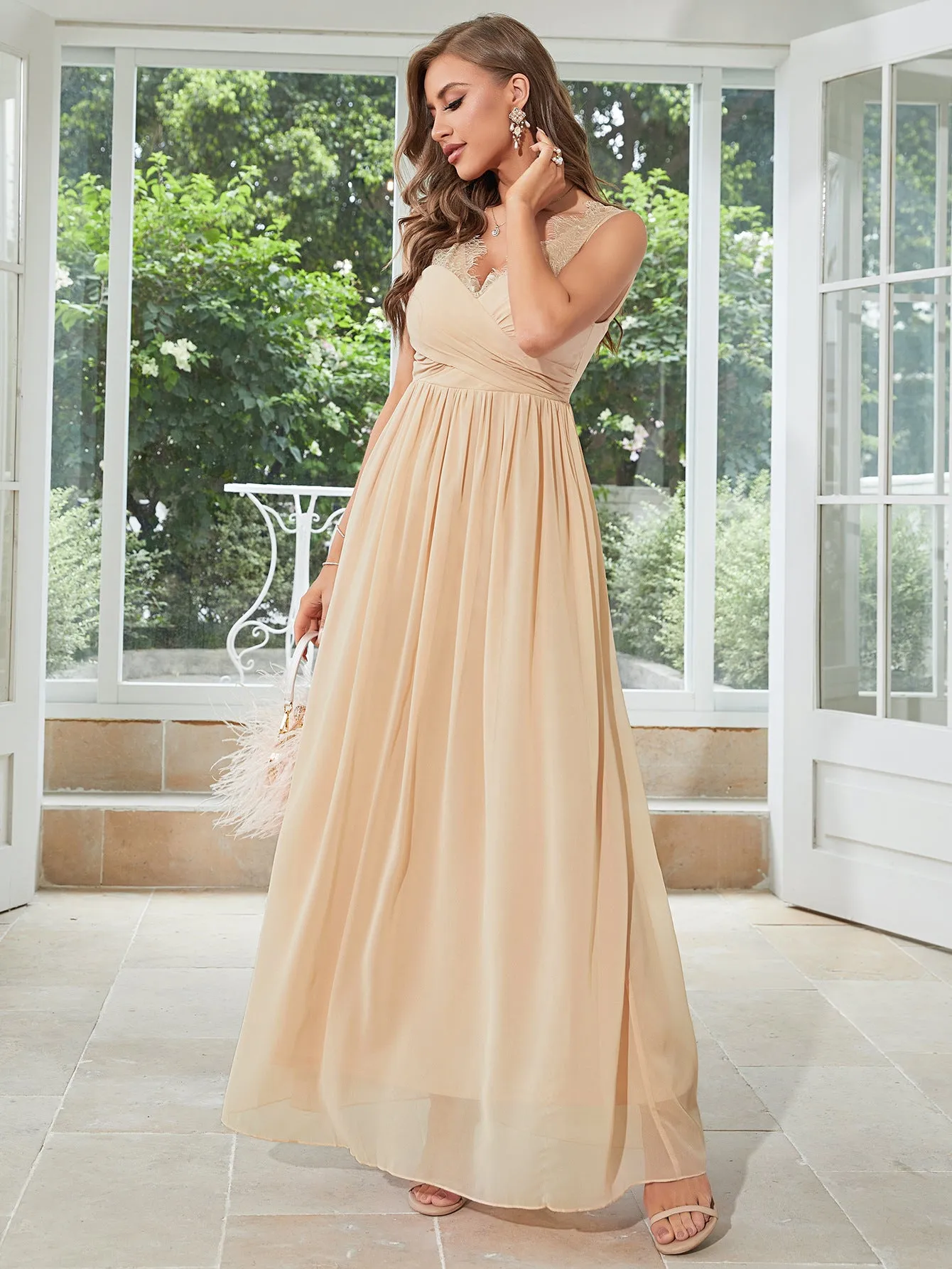 Champagne Chiffon Long Party Dress