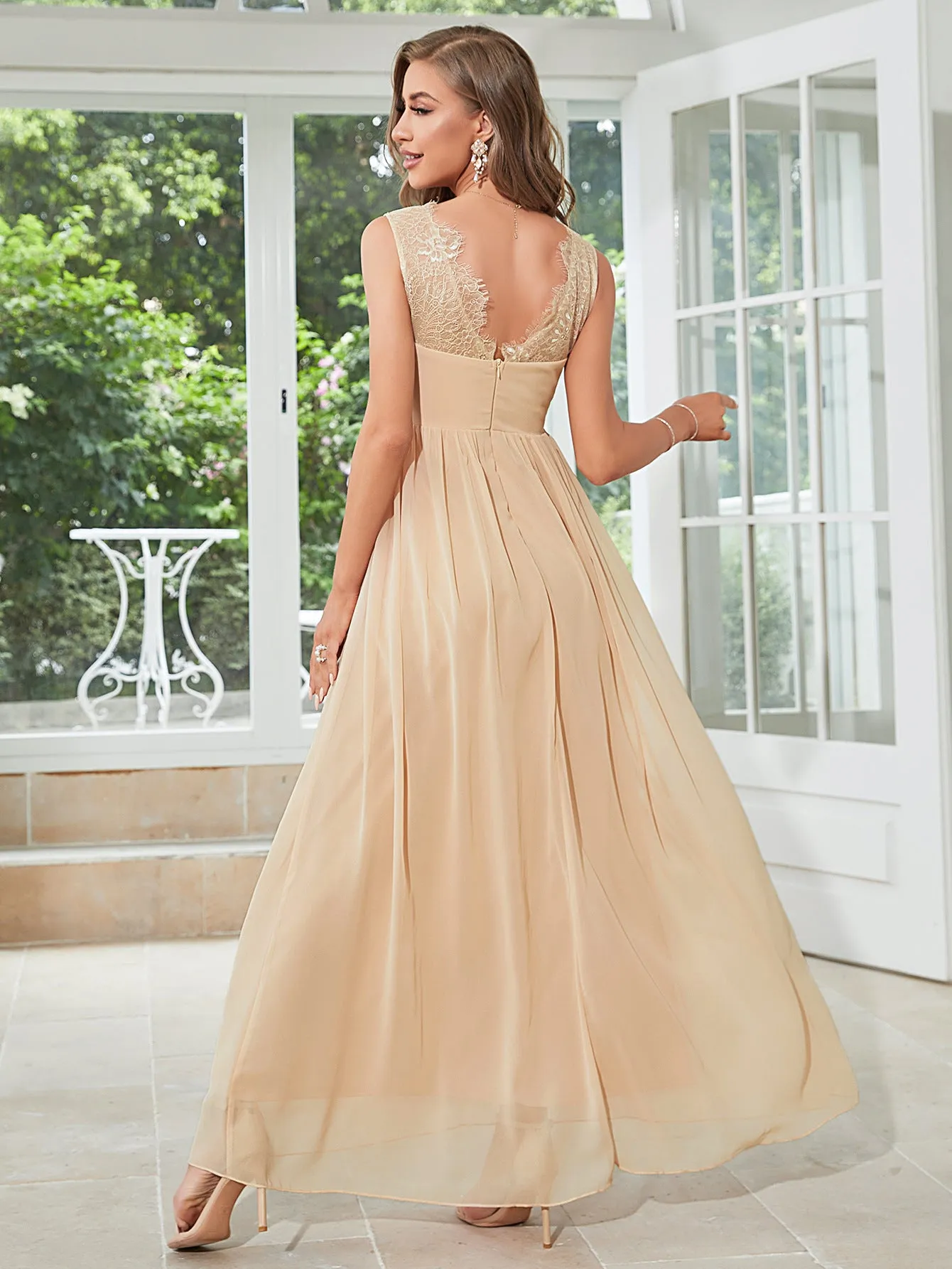 Champagne Chiffon Long Party Dress