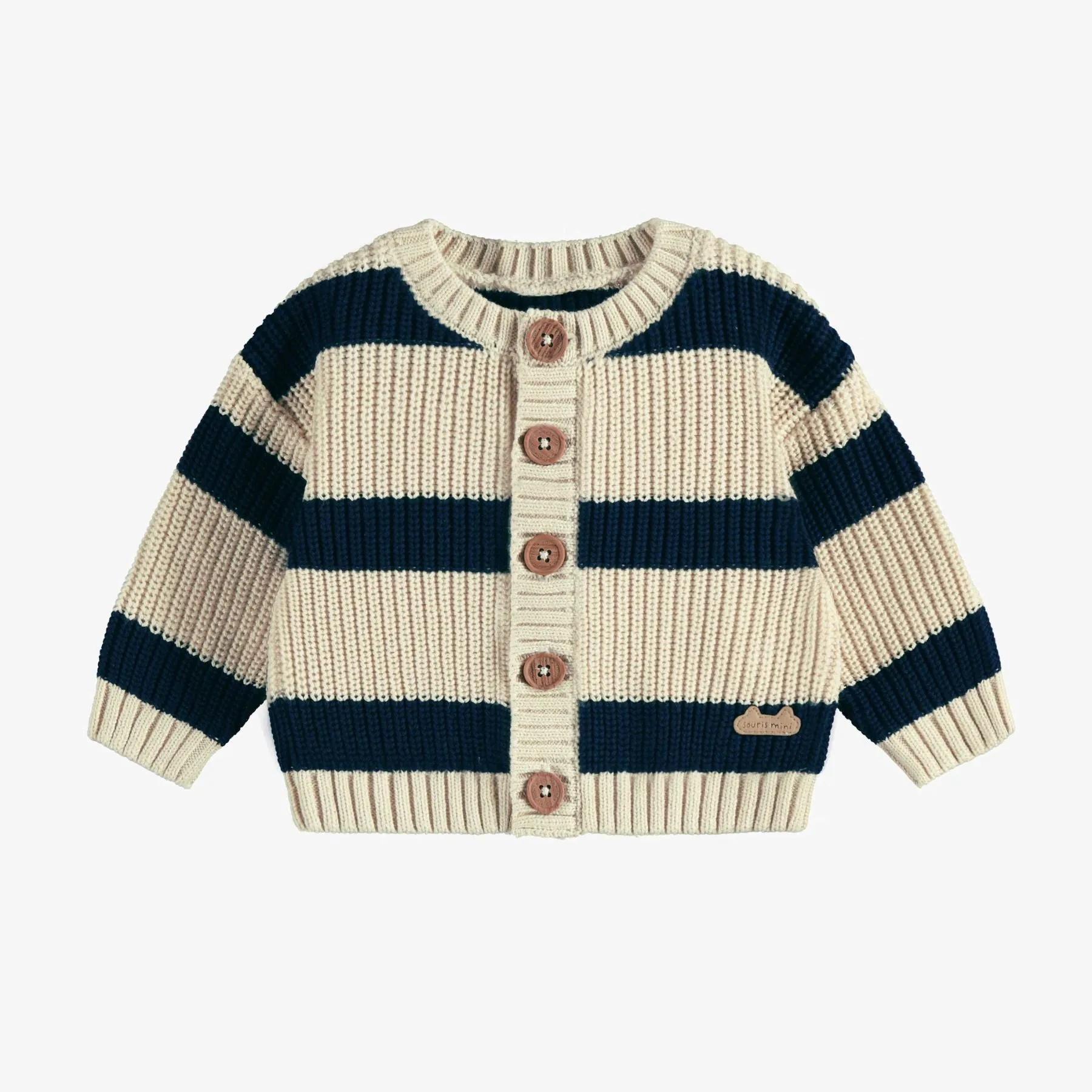 Cream   Navy Striped Ribbed Knit Cardigan