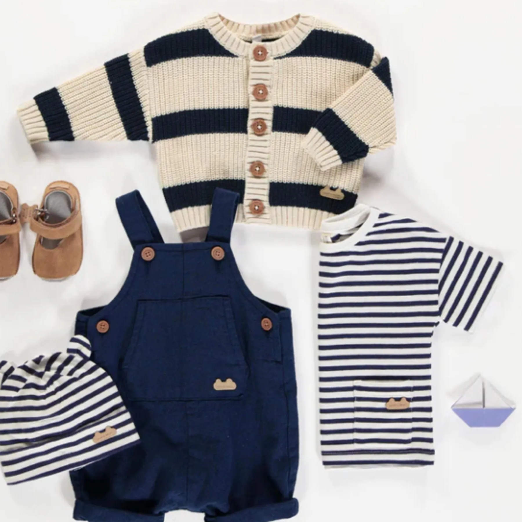 Cream   Navy Striped Ribbed Knit Cardigan