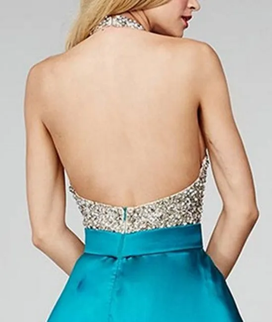 Cute Round Neck Sequin Backless Green Short Prom Dresses, Green Homecoming Dresses