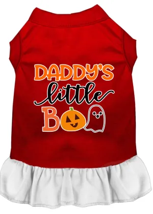 Daddy's Little Boo Screen Print Dog Dress Red With White Med