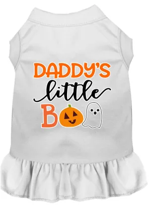 Daddy's Little Boo Screen Print Dog Dress White Xs