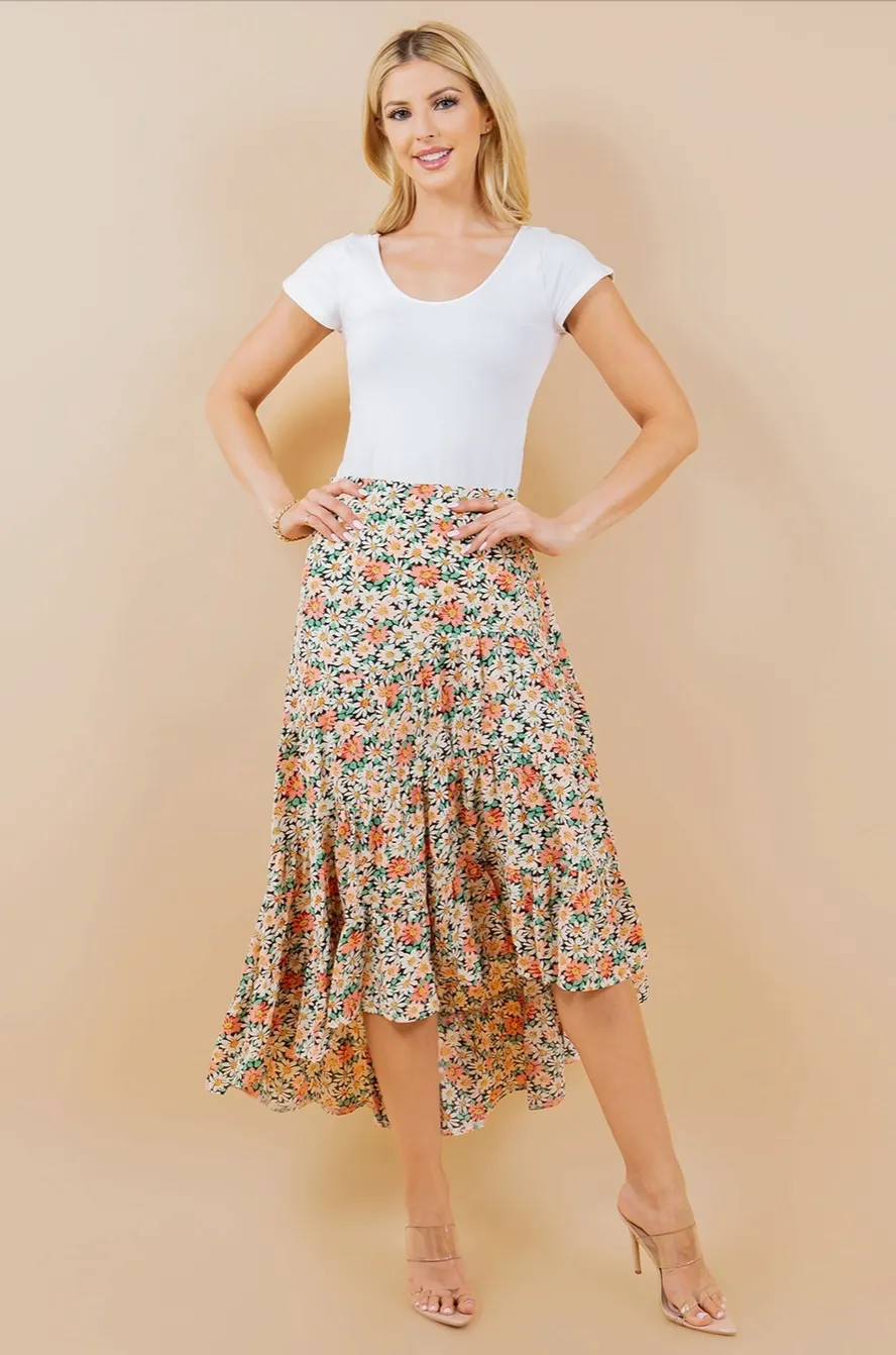 Daisy Print  Hi-Low Skirt