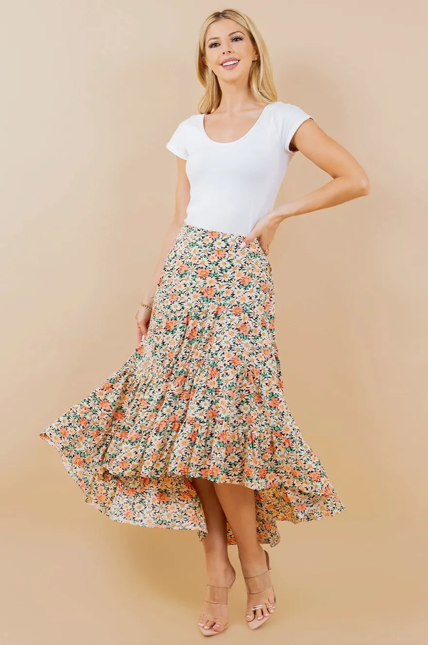 Daisy Print  Hi-Low Skirt