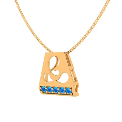 Dazzling 14k  Lord Ganesha Gold Pendant With Blue Gem From Online Exclusive