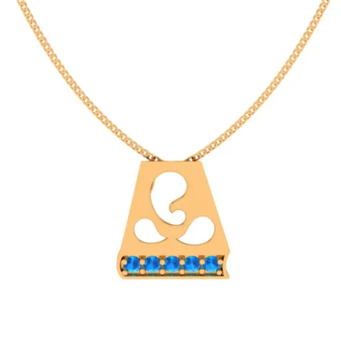 Dazzling 14k  Lord Ganesha Gold Pendant With Blue Gem From Online Exclusive