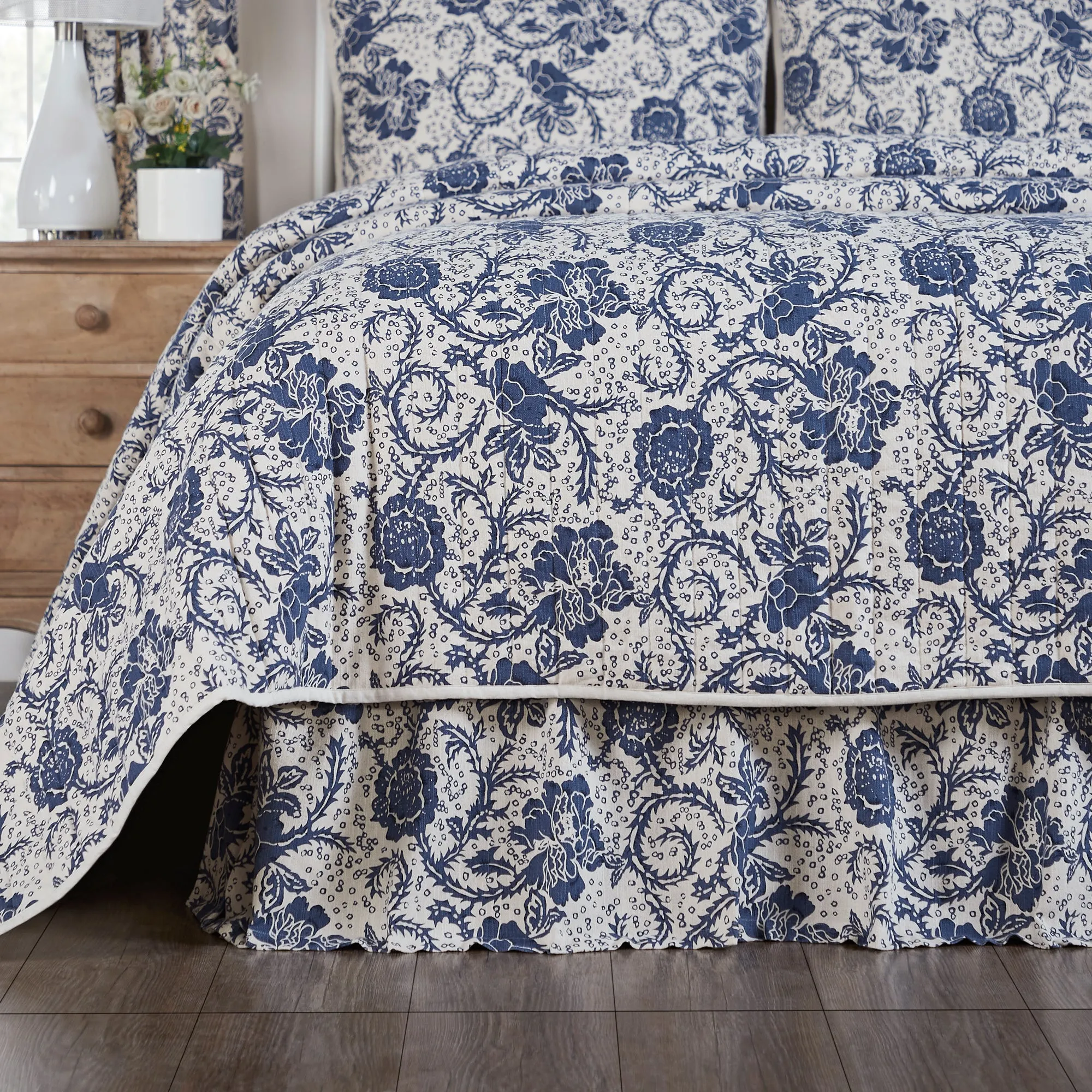 Dorset Navy Floral Quilted Coverlet Bundle