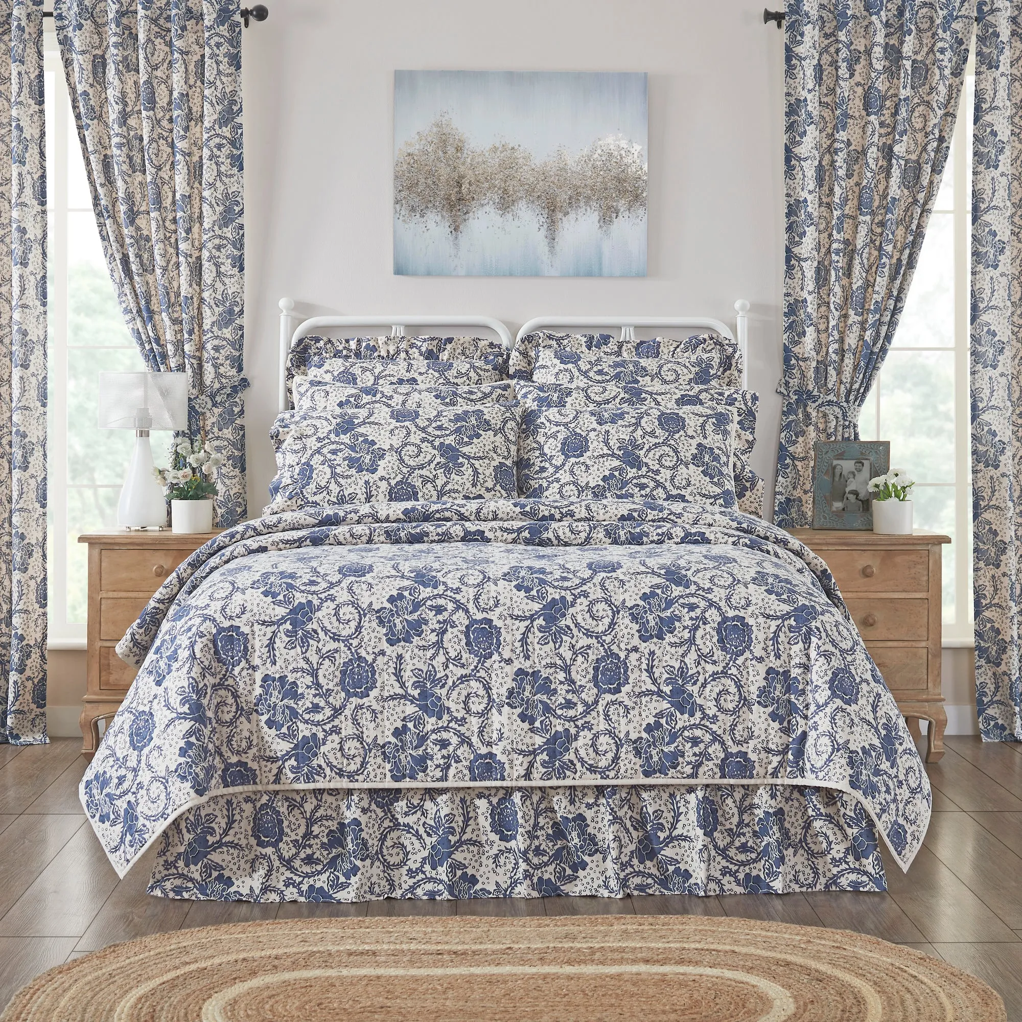 Dorset Navy Floral Quilted Coverlet Bundle