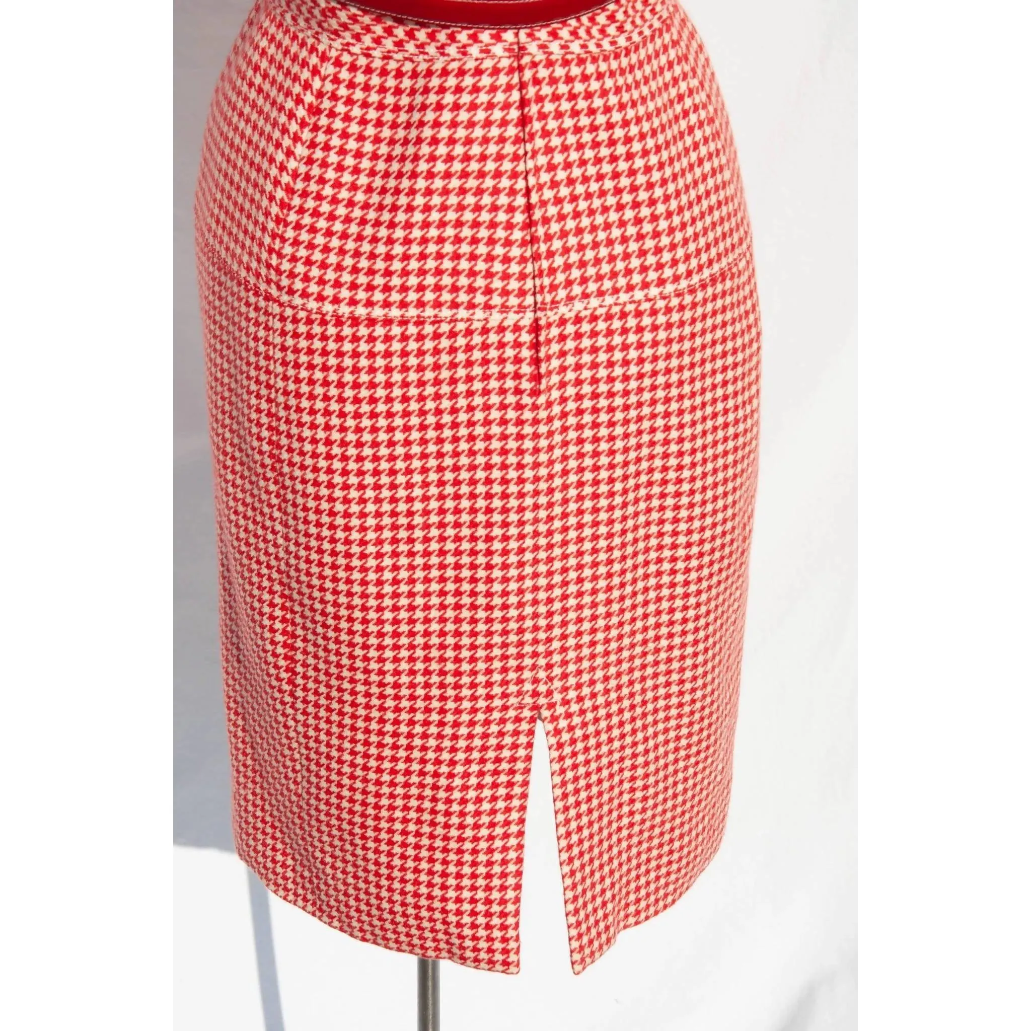 Emanuel Ungaro Red & White Houndstooth Wool Dress | M/L