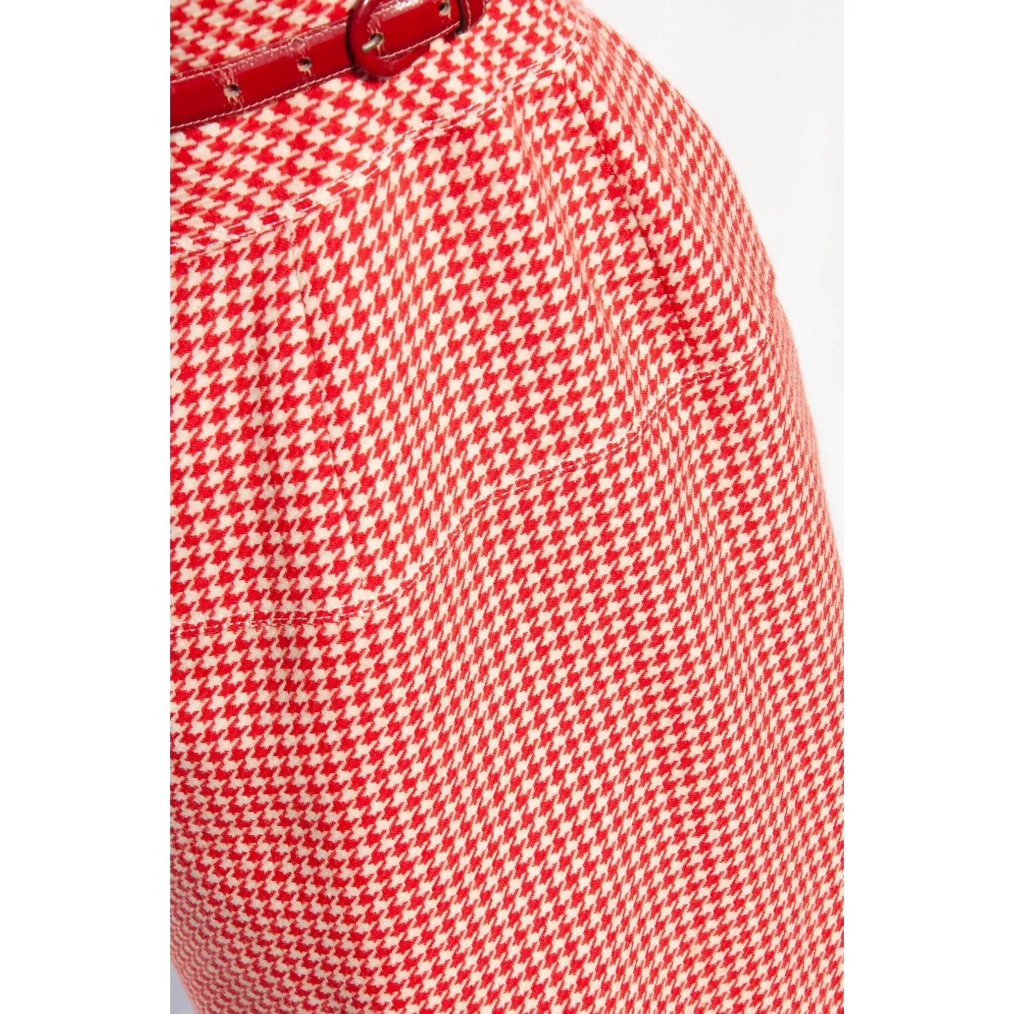 Emanuel Ungaro Red & White Houndstooth Wool Dress | M/L