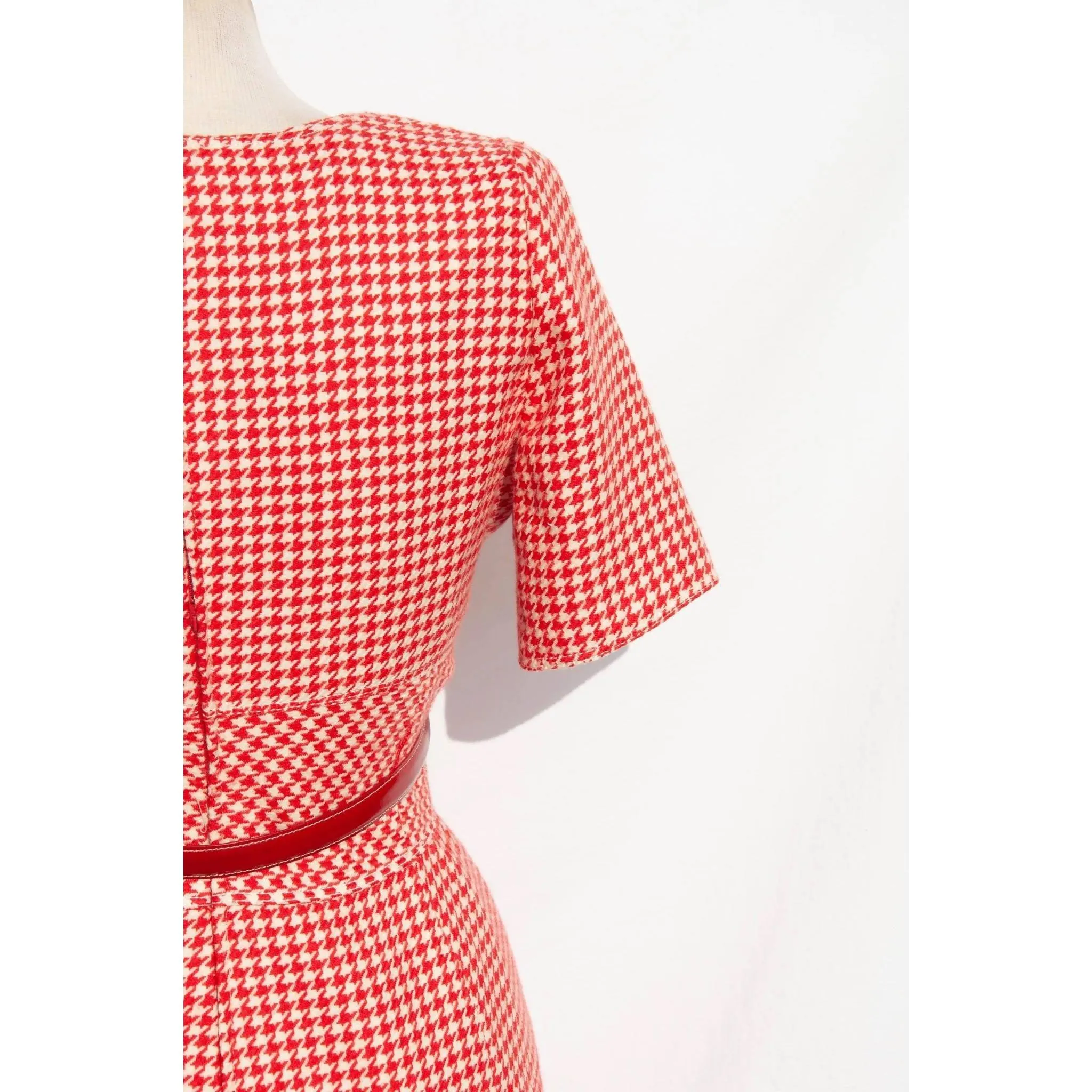 Emanuel Ungaro Red & White Houndstooth Wool Dress | M/L