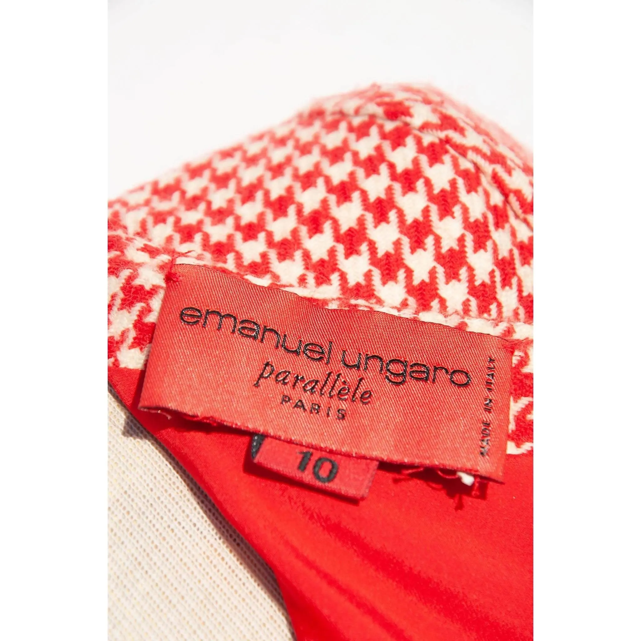 Emanuel Ungaro Red & White Houndstooth Wool Dress | M/L