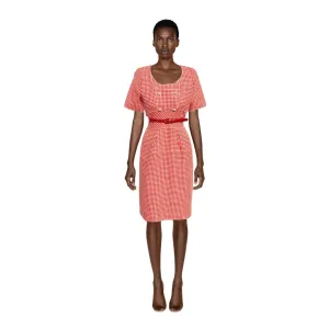 Emanuel Ungaro Red & White Houndstooth Wool Dress | M/L