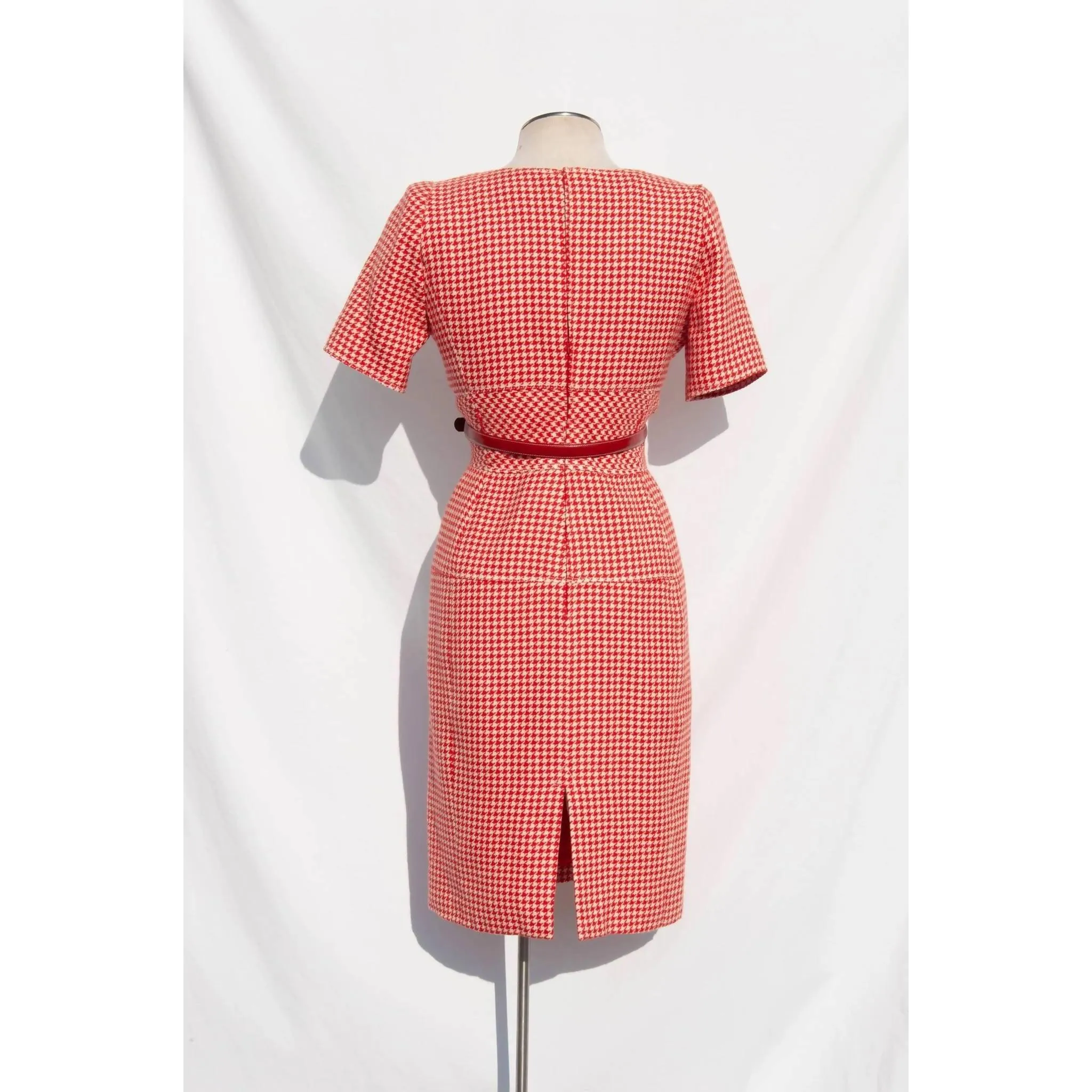 Emanuel Ungaro Red & White Houndstooth Wool Dress | M/L