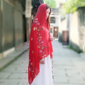 Embroidered cotton and linen scarf tourism sunscreen ethnic silk scarf women beach towel shawl