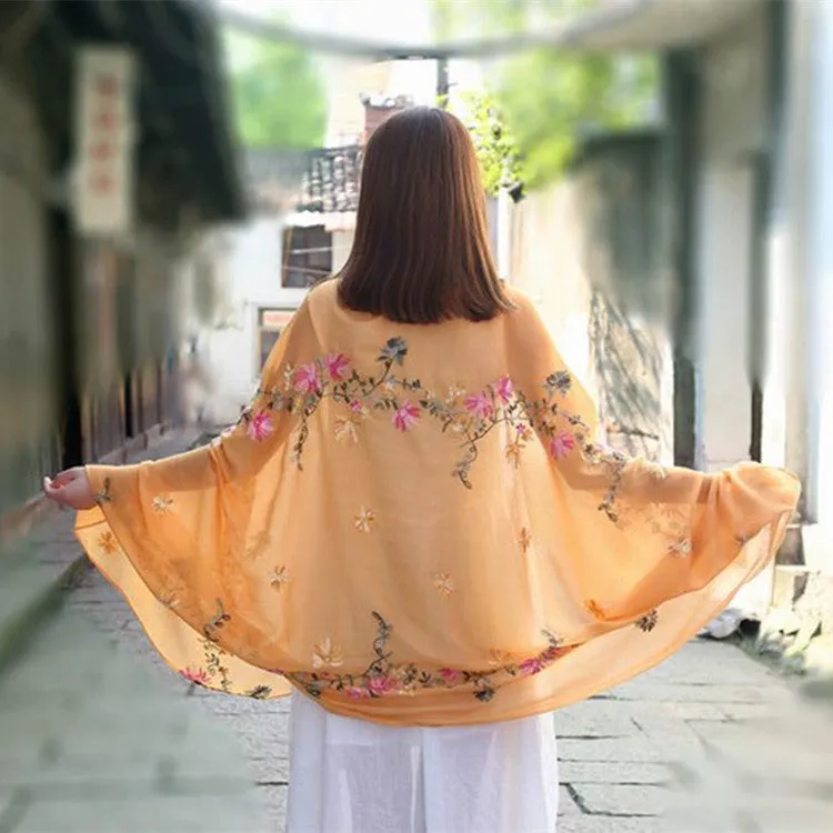 Embroidered cotton and linen scarf tourism sunscreen ethnic silk scarf women beach towel shawl