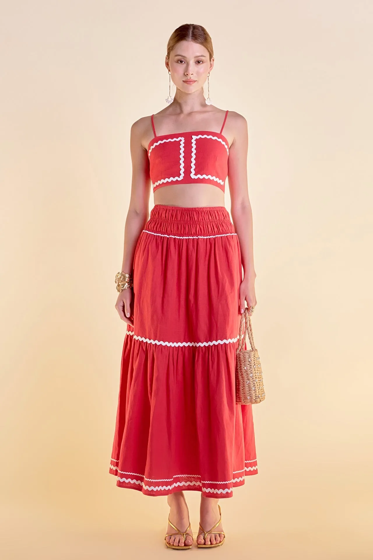 English Factory - Linen Maxi Skirt w/ Ric Rac Trim