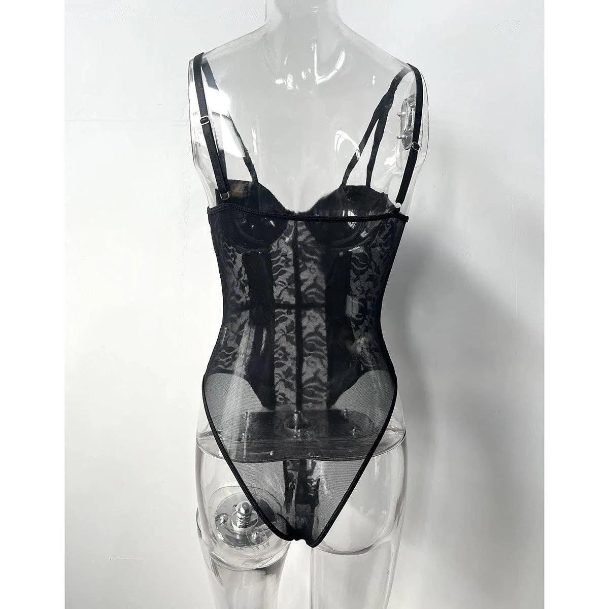 Floral Lace Bodysuit See Through Teddy C8003