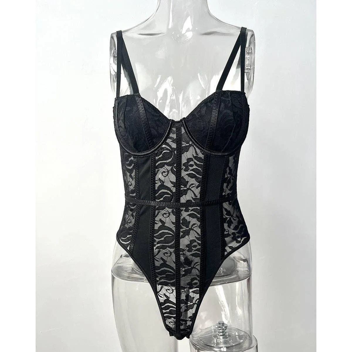 Floral Lace Bodysuit See Through Teddy C8003