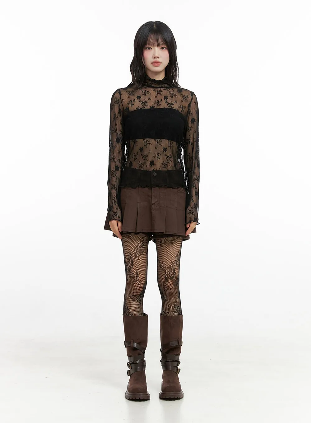 Floral Lace See-Through Blouse IO430