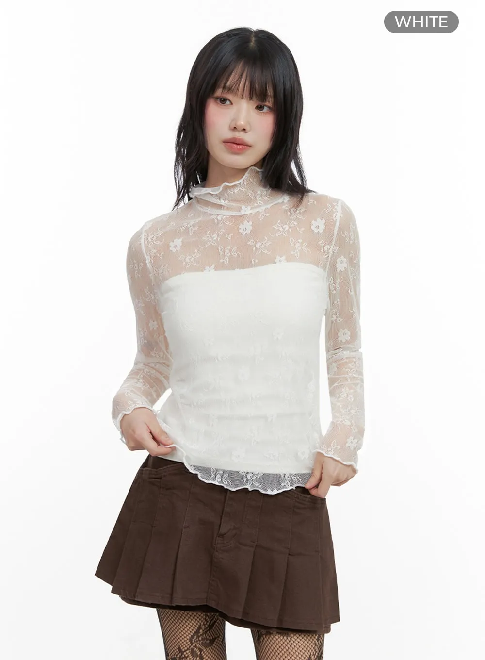 Floral Lace See-Through Blouse IO430