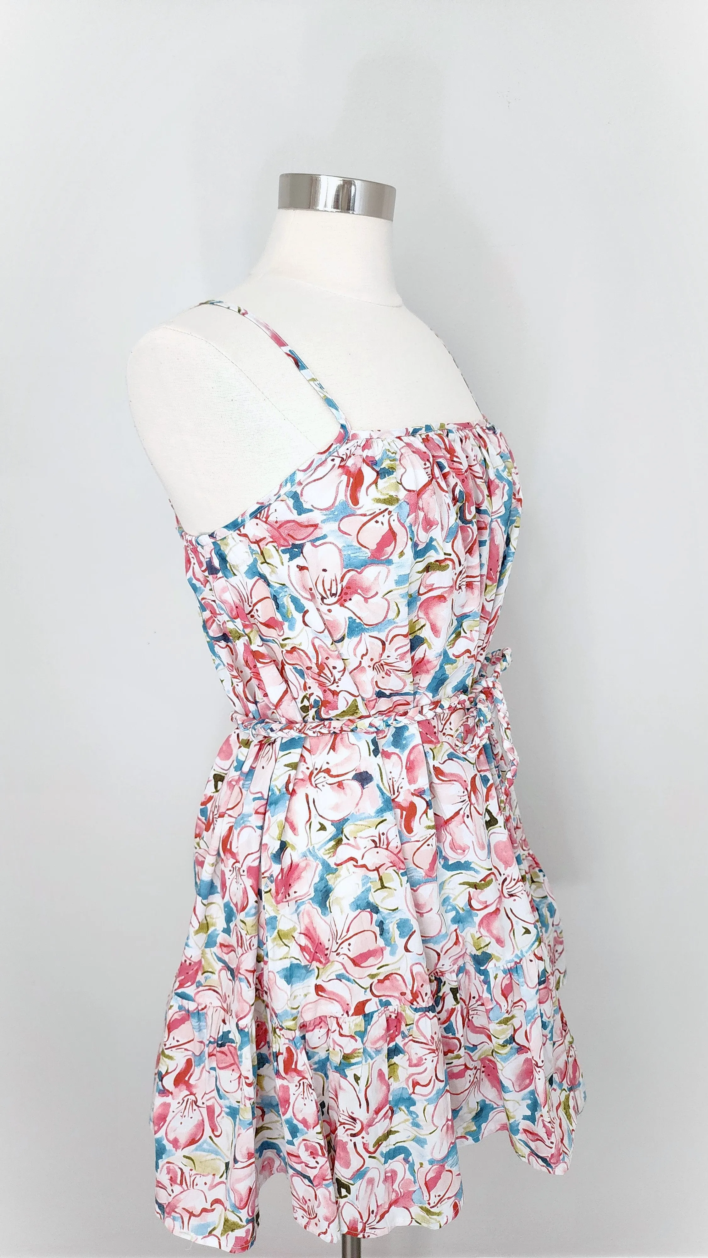 Floral Spaghetti Strap Belted Mini Dress