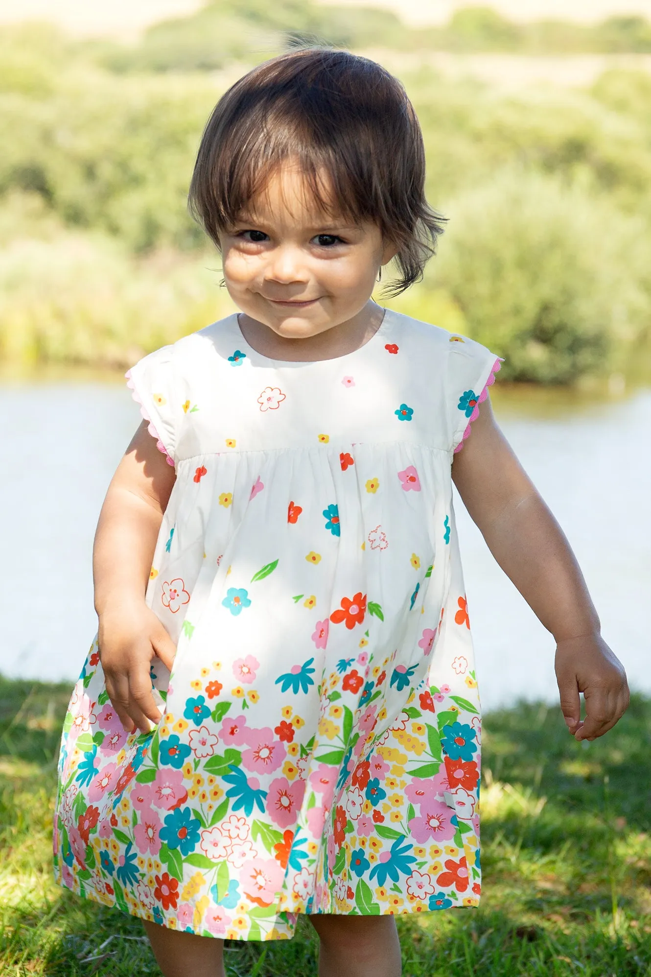 Frugi Elowen Dress Soft White Flowers