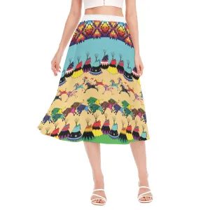 Horses and Buffalo Ledger White Women's Long Section Chiffon Skirt