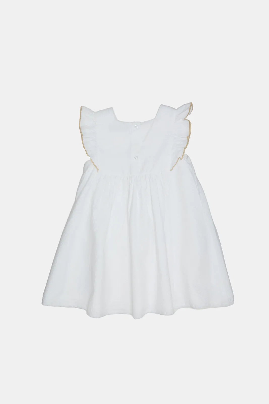 Infant Girls White Seersucker Embroidered Yoke Dress